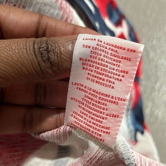 Ruby Rd Ladies Red White & Blue Watercolor Flowers Shrug Jacket Big Buttons sz 8 - Picture 8 of 12